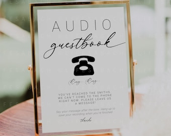 Audio Guest Book Sign Template, Wedding Guests Phone Message Guestbook Table Signage Printable, Modern Leave a Message Signs Digital CORJL
