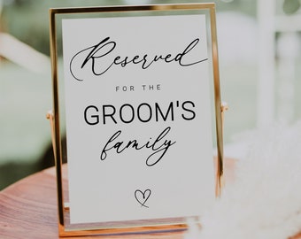 Reserved Sign for Groom Family | Modern Minimalist Reserved Signs for Wedding Aisle, CORJL Digital Download Editable Template