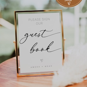 Please Sign Our Guest Book | Modern Minimalist Wedding Editable Sign Book Printable Template for Guests, CORJL DIY Instant Digital Download