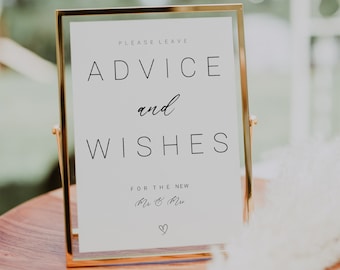 Bridal Shower Advice for Couple Sign, Advice and Well Wishes Editable Wedding Sign, Modern Minimalist New Mr and Mrs Editable Template CORJL