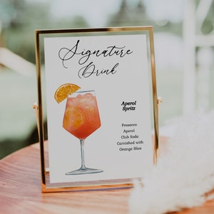 Modern Aperol Spritz Signature Drink Cocktail Sign. Wedding Sign. CORJL Editable Printable Drink Template. Instant Download. Drink Recipe.