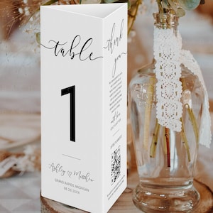 Trifold Wedding Table Number, Editable Tri-Fold Thank You Table Number and Menu Template Printable Foldable Cards Reception Decor Corjl DIY