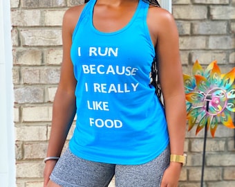 I Run for Food Racerback Tank, Funny Workout Tank for Women, Cute Fitness Top, Athleisure Wear, Gym Shirt, Running Apparel, Fitness Clothing