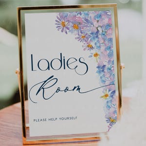 Hydrangea Wedding Editable Ladies Restroom Sign | Women Modern Women Bathroom Signage Printable Template CORJL DIY Instant Digital Download