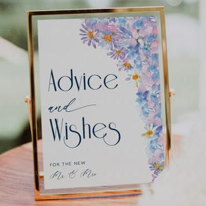 Advice and Wishes for the Happy Couple, Editable Hydrangea Wedding Advice for Couple Sign, Modern Floral New Mr and Mrs Signage CORJL DIY