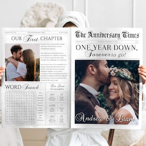 Couple Anniversary Newspaper Template, 1 Year Anniversary Gift for Boyfriend and Girlfriend, Custom Love Story Photo Tabloid, CORJL Download