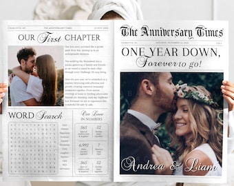 Couple Anniversary Newspaper Template, 1 Year Anniversary Gift for Boyfriend and Girlfriend, Custom Love Story Photo Tabloid, CORJL Download