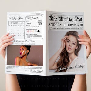 Birthday Newspaper Template, The Birthday Post, Happy Birthday Announcement, Large Birthday Newspaper Printable, CORJL DIY Digital Download