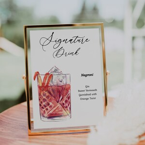 Modern Negroni Signature Drink Cocktail Sign. Wedding Sign. Editable Printable Template. Instant Download. Drink Recipe|