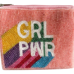 Girl Power Beaded Coin Purse, Unique Handmade Women’s Everyday Accessory, Perfect Colorful Zipper Pouch Fun Empowerment Gift for her