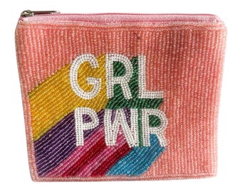 Girl Power Beaded Coin Purse, Unique Handmade Women’s Everyday Accessory, Perfect Colorful Zipper Pouch Fun Empowerment Gift for her