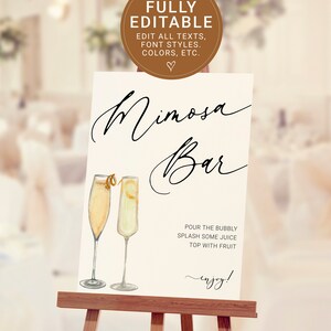 Wedding Mimosa Bar Sign Template for Bridal Brunch and Showers, Modern Minimalist Designed Bar Sign, Easy to Edit Template
