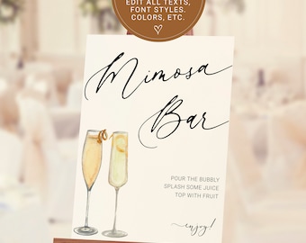 Wedding Mimosa Bar Sign Template for Bridal Brunch and Showers, Modern Minimalist Designed Bar Sign, Easy to Edit Template