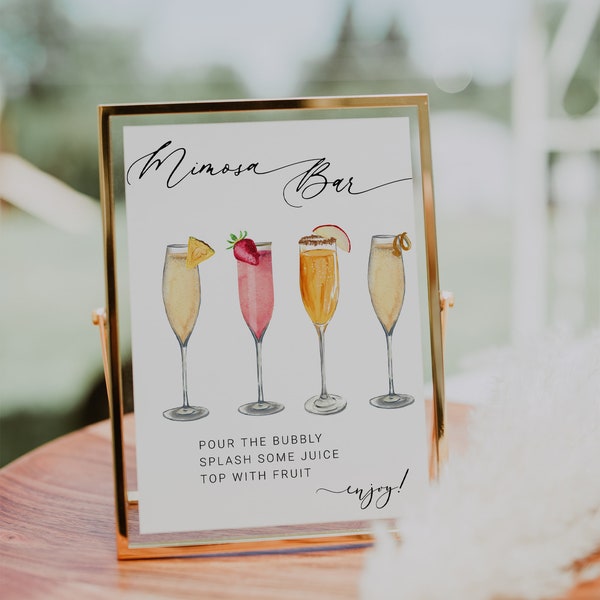 Modern Minimalist Mimosa Bar Sign, Wedding Drink Sign, Printable Template, Instant Editable Download, Bridal Shower Sign, Baby Shower Sign