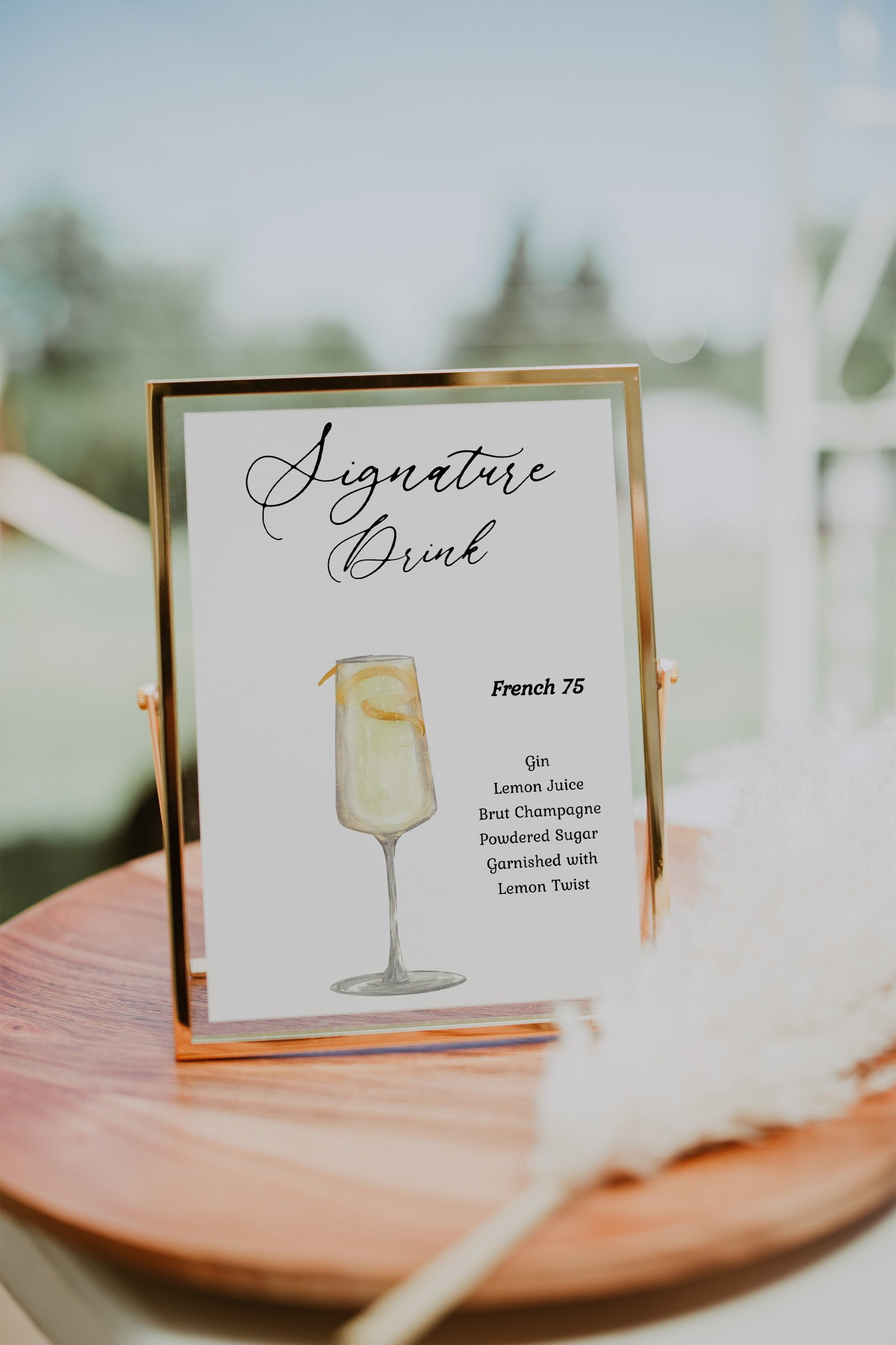 Modern French 75 Signature Drink Cocktail Sign, Wedding Sign, Editable Drink Recipe Printable Template, Instant Download