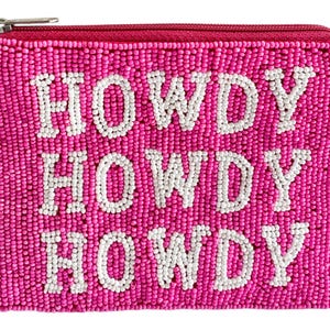 Porte-monnaie en perles Howdy, accessoire de plage fait main unique, cadeau parfait pour s'amuser entre cow-girl, cadeau meilleur ami, portefeuille à fermeture éclair pour fan de musique country