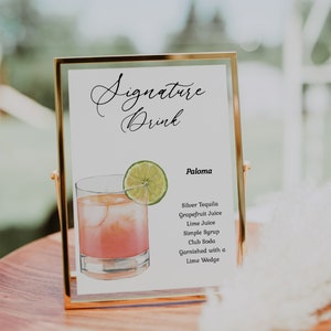 Modern Paloma Signature Drink Cocktail Sign. Wedding Editable Printable Cocktail Recipe Bar Signage Template, CORJL Instant Digital Download