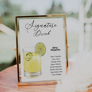 Modern Spicy Margarita Signature Drink Cocktail Sign. Wedding Sign. Editable Printable Template. Instant Download. Drink Recipe.