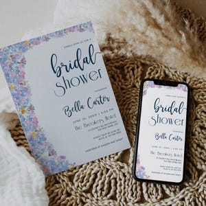 Bridal Shower Invitation Template Hydrangea with Backside, Printable Card and Mobile Template Editable Bride-to-be Party Digital Evite CORJL