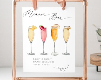 Modern Minimalist Mimosa Bar Sign, Wedding Drink Signage Printable Template,Editable Bridal /Baby Shower Cocktail Signs Bestseller Downnload