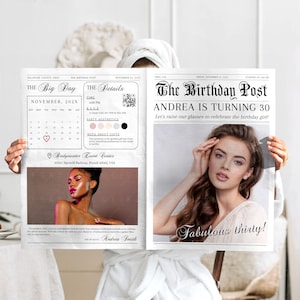 Large Birthday Newspaper Template, Editable Tabloid Birthday Announcement For Photography, Program Details with Word Search, CORJL Download