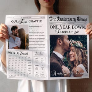 Paper Gifts for First Anniversary Newspaper, 1st Year Couples Wedding Anniversary Editable Photos Tabloid Template for Him or Her, CORJL DIY