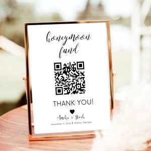 Honeymoon Fund QR Code Sign. Minimalist Wedding Honey Moon Signage Printable. Venmo Scan Code Modern Wedding Reception Signs CORJL Download