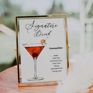 Modern Cosmopolitan Signature Drink Cocktail Sign. Wedding Sign. Editable Printable Template. Instant Download. Drink Recipe.