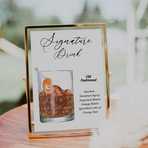 Modern Old Fashioned Signature Drink Cocktail Sign. Wedding Sign. Editable Printable Template. Instant Download. Drink Recipe.