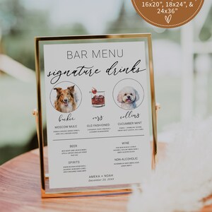 Modern Bar Menu. Pet Signature Drinks His/hers. Dog Breed Editable ...
