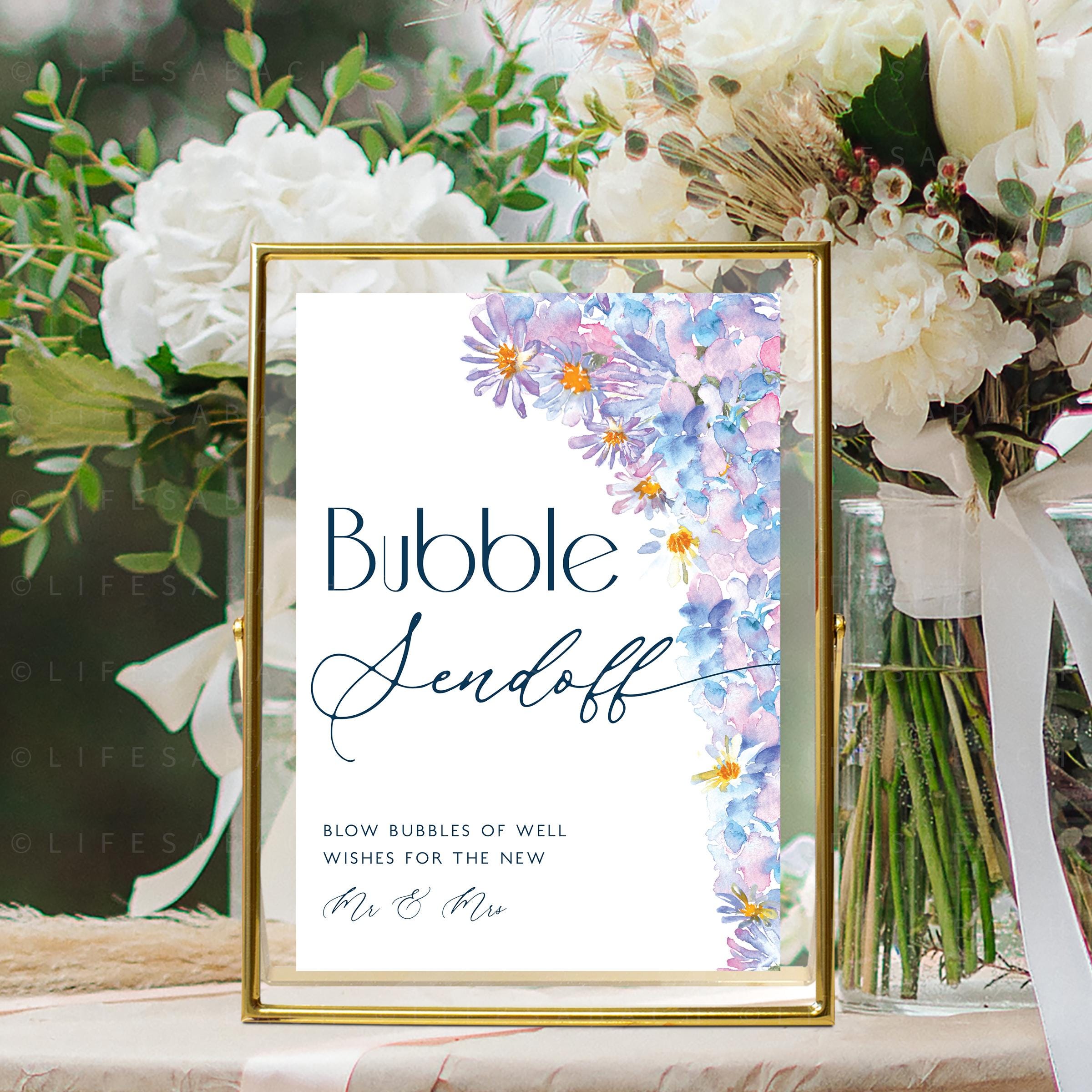 Top Send Bubble Bubbles for Wedding Send off Sign With Hydrangea, Editable Bubble ...