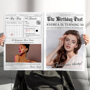Large Birthday Newspaper, Custom 4-Page 30th Bday News Paper Gift, Editable Photos Tabloid Template for Him or Her, CORJL Digital Download