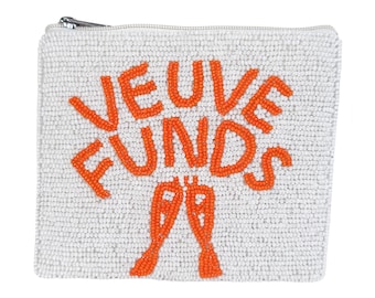 Beaded Coin Purse – White & Orange Seed Beads, Fun Statement Pouch, Embroidered Wallet, Small Gift for Her, Party or Travel Accessory