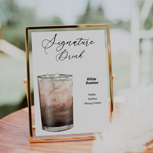 Modern White Russian Signature Drink Cocktail Sign. Wedding Sign. Editable Printable Template. Instant Download. Drink Recipe|