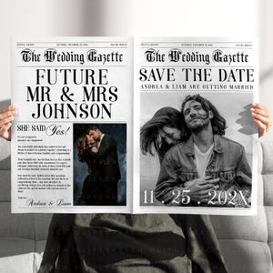 Save The Date Newspaper Template, CORJL, The Wedding Gazette Custom Couple Photos Future Mr & Mrs Save Date Tabloid Newspaperclub Printable