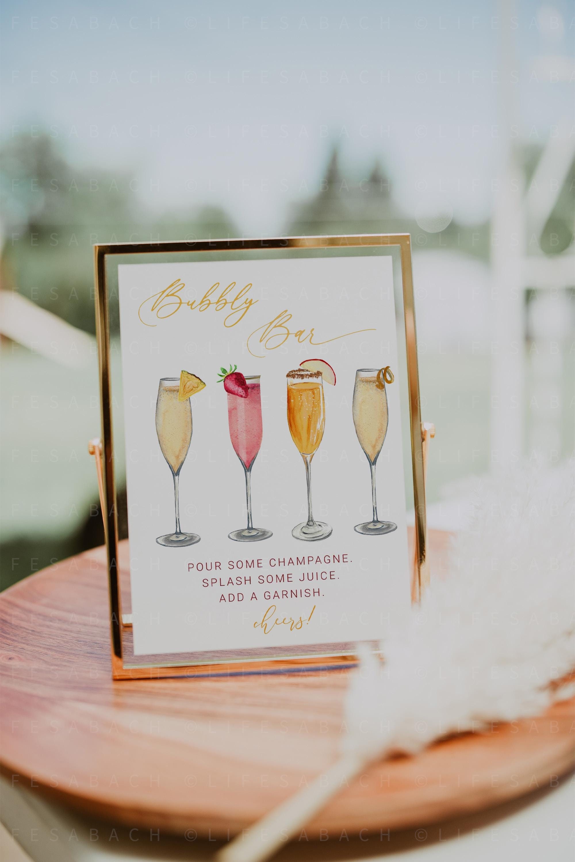 Bubbly Welcome Sign, Modern Wedding Drinks Bar Signage Printable Template for Guests, Signature Cocktails Signs CORJL Digital Download