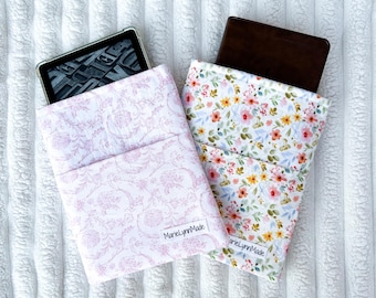 Handmade Book Sleeve – Fits Kindle & Paperback – Quilted Cotton Pouch – Gift for Readers