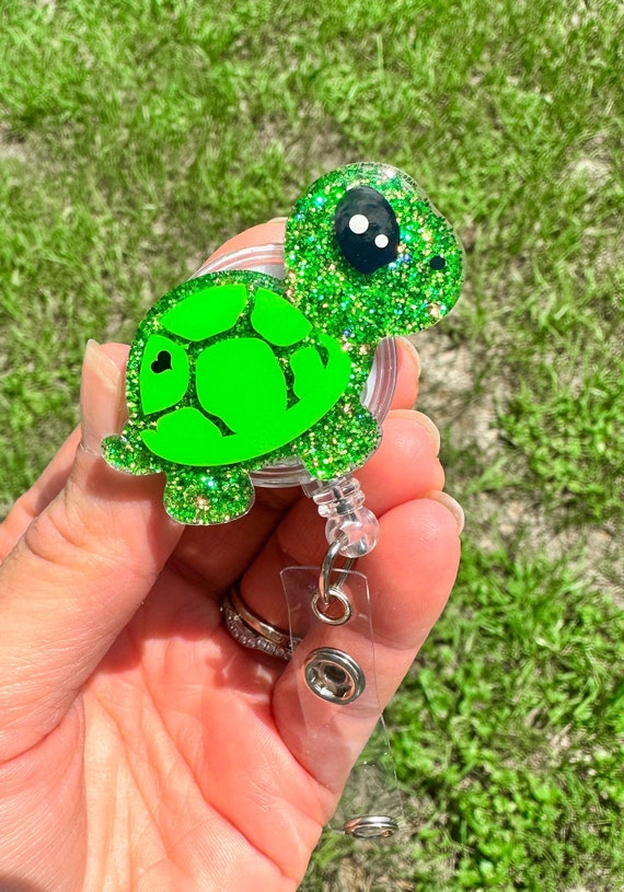Cute Glitter Turtle Badge Reel