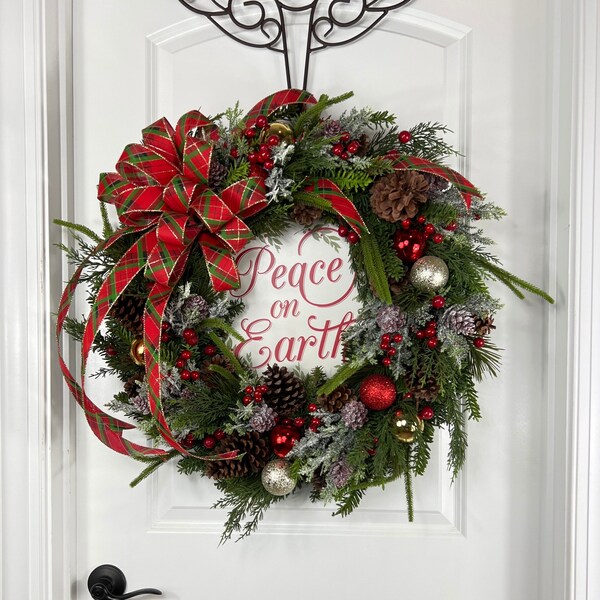 Peace on Earth Christmas Wreath, Christmas Front Door Wreath, Country Wreath, Winter Wreath, Winter Decor, Christmas Decor