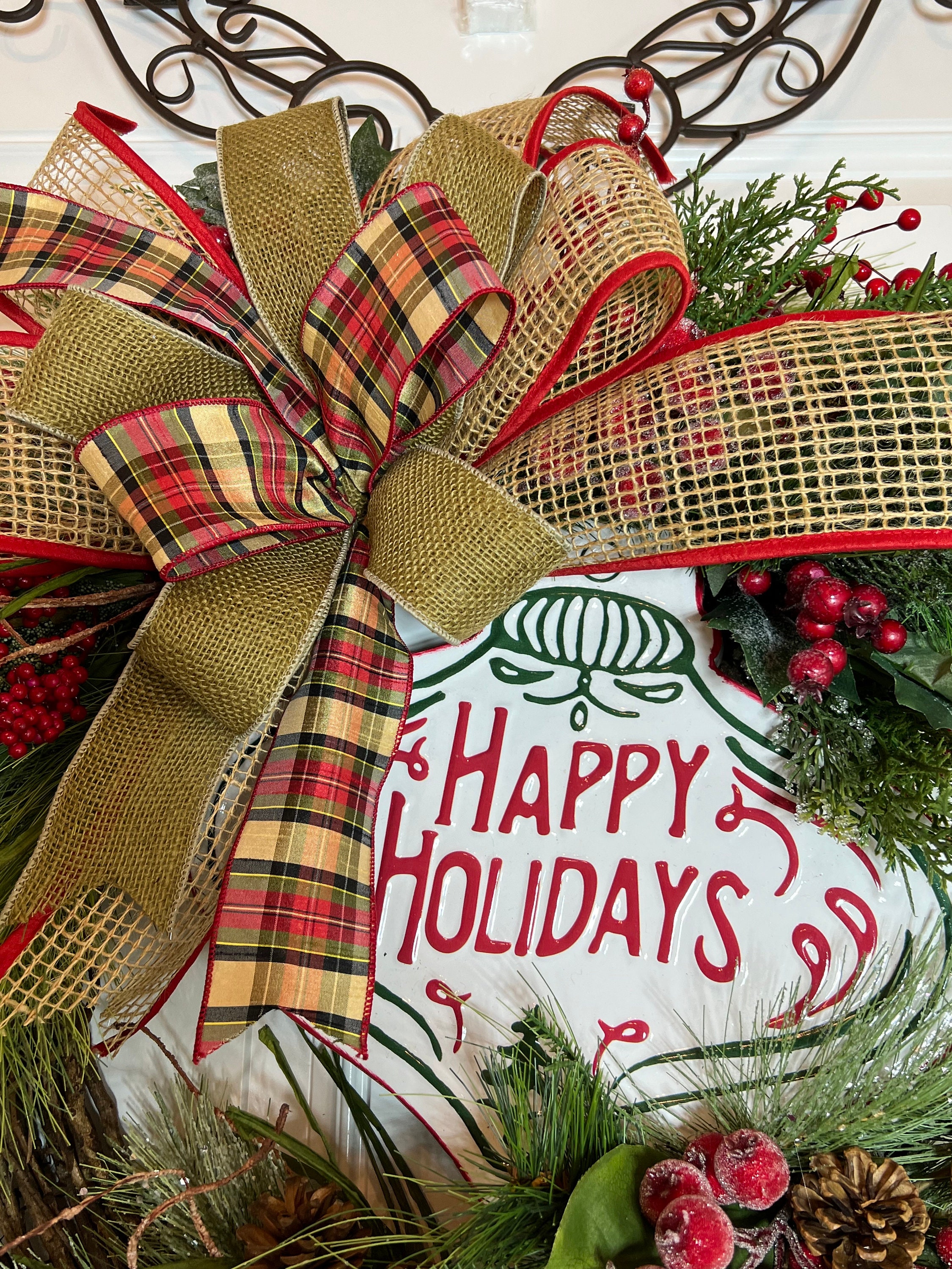 Happy Holidays Grapevine Wreath: Rustic Christmas Front Door Decor