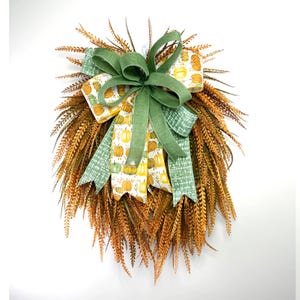 Pumpkin Bow Fall Wreath: Beaded Grass, Rustic Farmhouse Decor