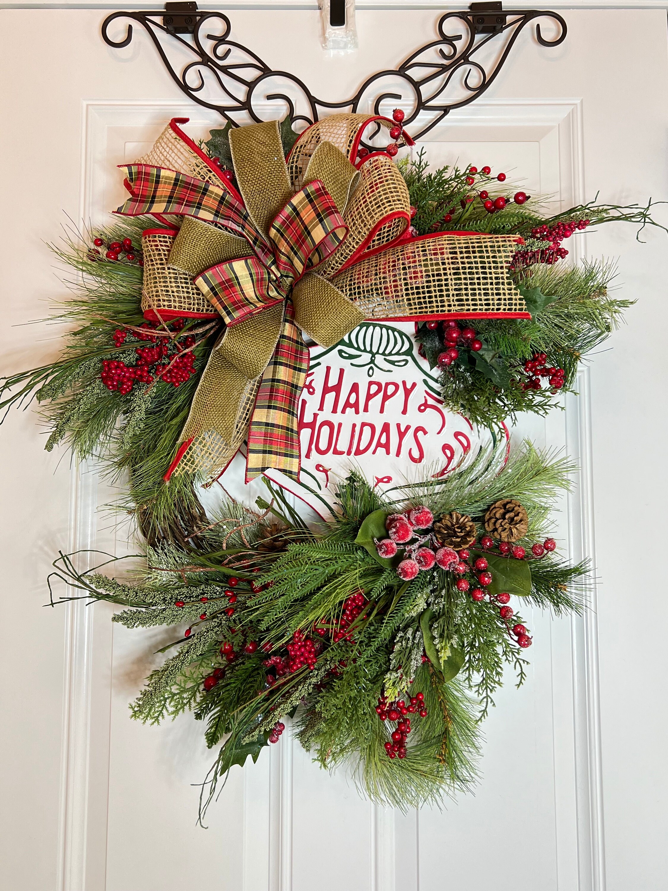 Happy Holidays Grapevine Wreath: Rustic Christmas Front Door Decor