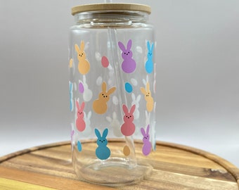 Easter Rabbit  Beer Can Glass, Bunny Beer Can Glass, Vinyl Rabbit Glass, Beer Can Glass with Bamboo Lid