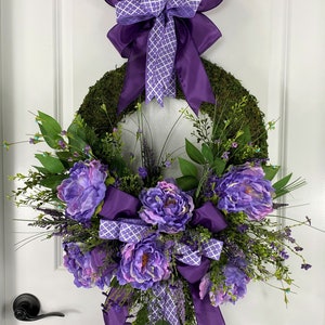 Purple Spring Moss Wreath, Moss Wreath, Spring Front Door Wreath, Easter Wreath, Spring Decor