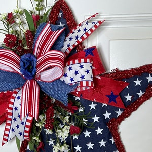 Red White Blue Star Grapevine Door Hanger , Patriotic Star Front Door Wreath , Patriotic Star grapevine Decor image 6