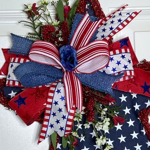 Red White Blue Star Grapevine Door Hanger , Patriotic Star Front Door Wreath , Patriotic Star grapevine Decor image 4