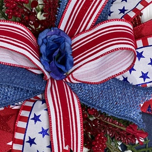 Red White Blue Star Grapevine Door Hanger , Patriotic Star Front Door Wreath , Patriotic Star grapevine Decor image 3