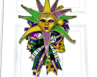 Madrid Gras Purple Gold Green Front Door Wreath , Mardi Gras Decoration , Mardi Gras Swag