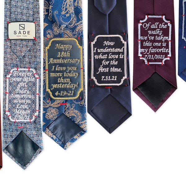 Personalized Tie Patch Necktie, Embroidery Custom Message Patches in Any Language. Thoughtful Father of The Bride Gifts. Groom Wedding Ties