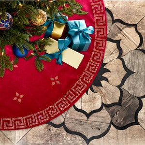 Christmas Tree Skirt, Red Velvet Gold or Silver Rhinestones, 20&quot; to 84&quot; Shabby Chic Extravagance Holiday Decor, Ready to Ship Same Day